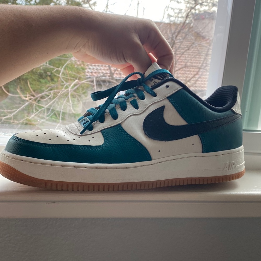 Green White and Tan Nike Air Force 1s Good Condition